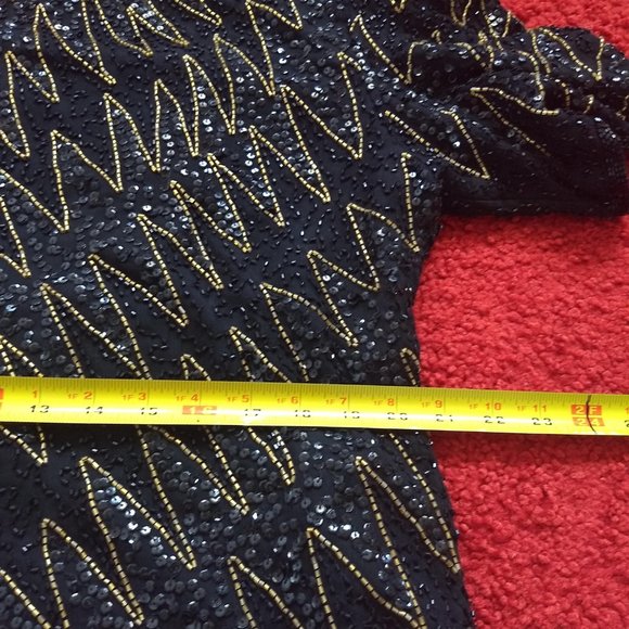 vintage 80s NWOT short sleeve sequin beads zigzag top - Picture 5 of 12